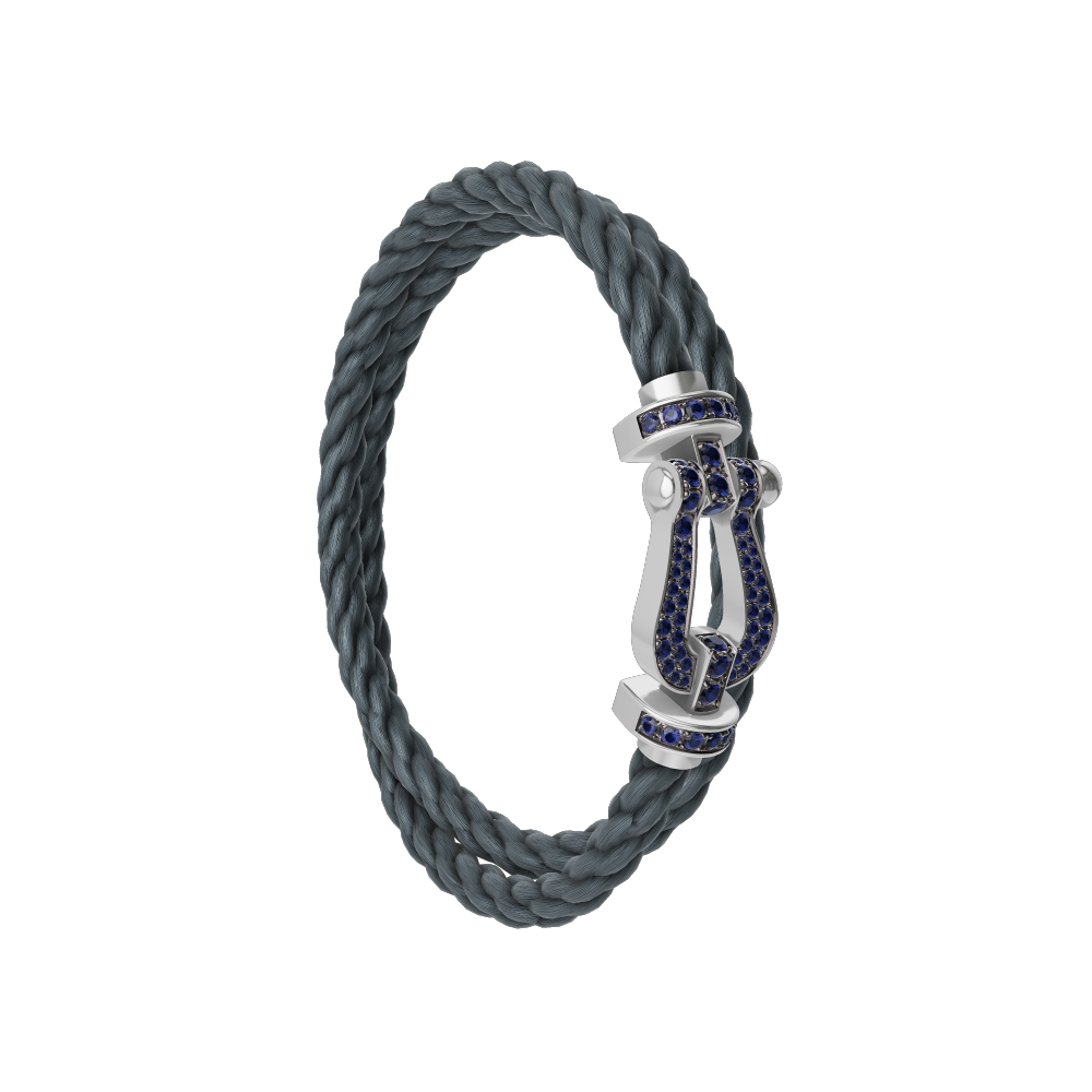 FRED FORCE 10 BRACELET Stainless steel and gold plating WHITE GOLD AND BLUE SAPPHIRES LARGE MODEL