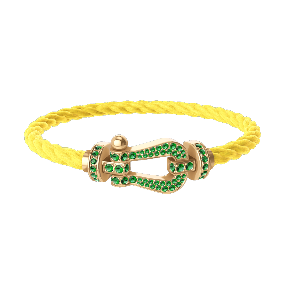 FRED FORCE 10 BRACELET Stainless steel and gold plating YELLOW GOLD AND EMERALDS LARGE MODEL