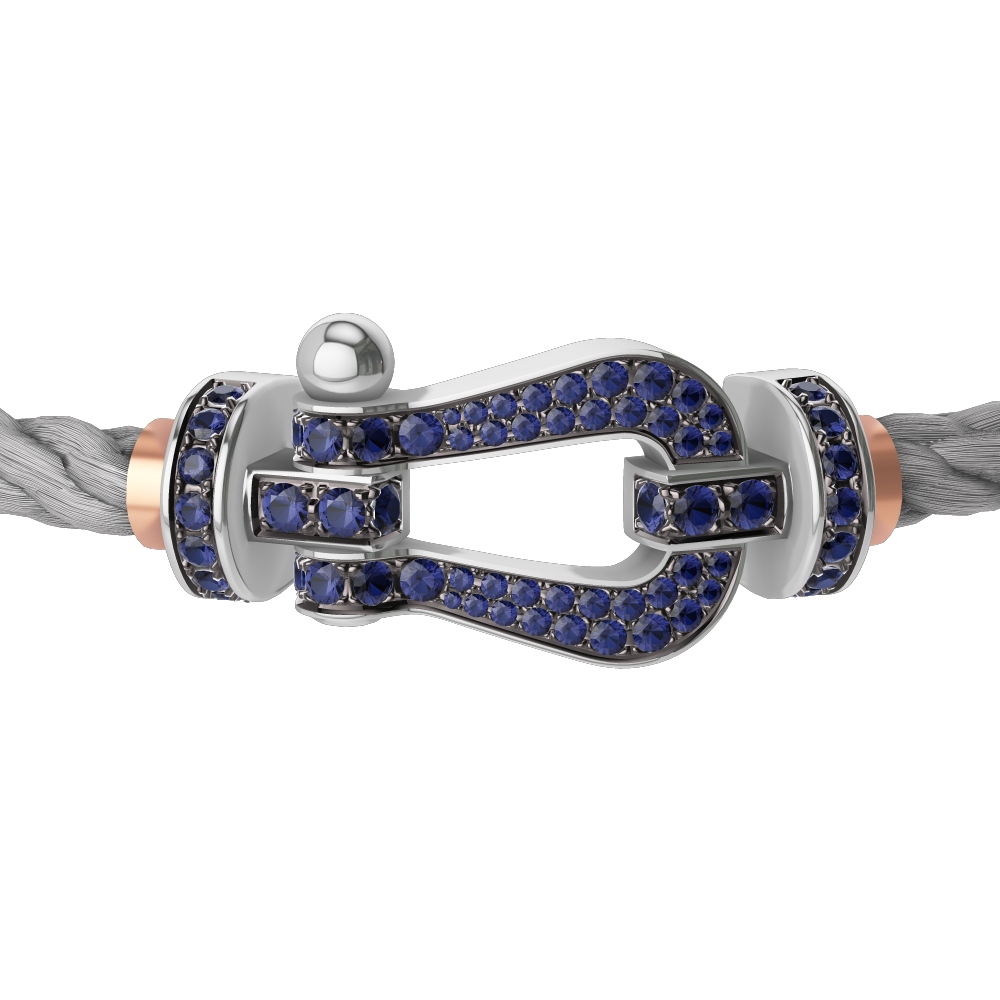FRED FORCE 10 BRACELET Stainless steel and gold plating WHITE GOLD AND BLUE SAPPHIRES LARGE MODEL