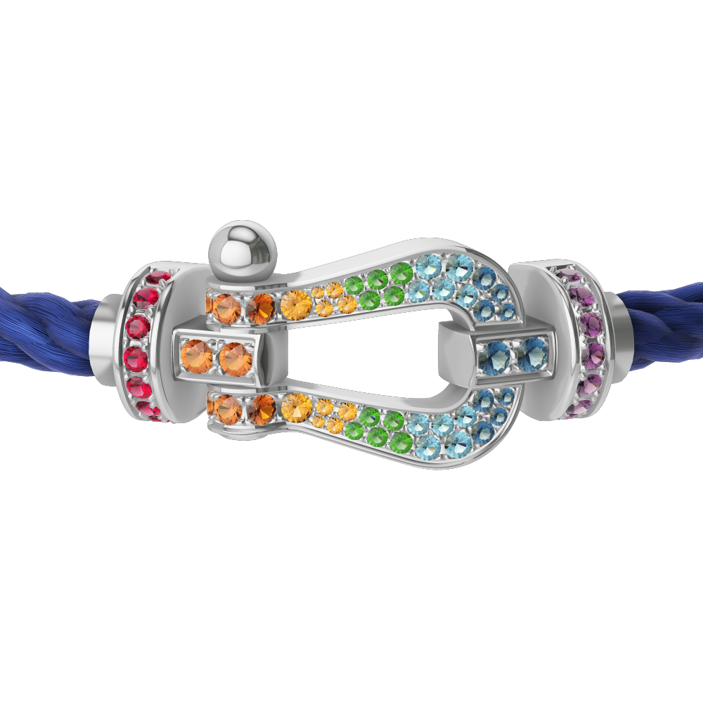 FRED FORCE 10 BRACELET Stainless steel and gold plating WHITE GOLD AND COLORED STONES LARGE MODEL