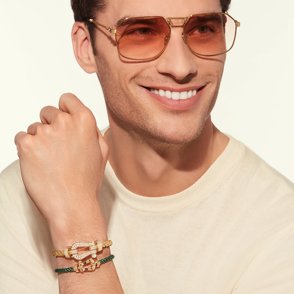 FRED FORCE 10 BRACELET Stainless steel and gold plating YELLOW GOLD LARGE MODEL