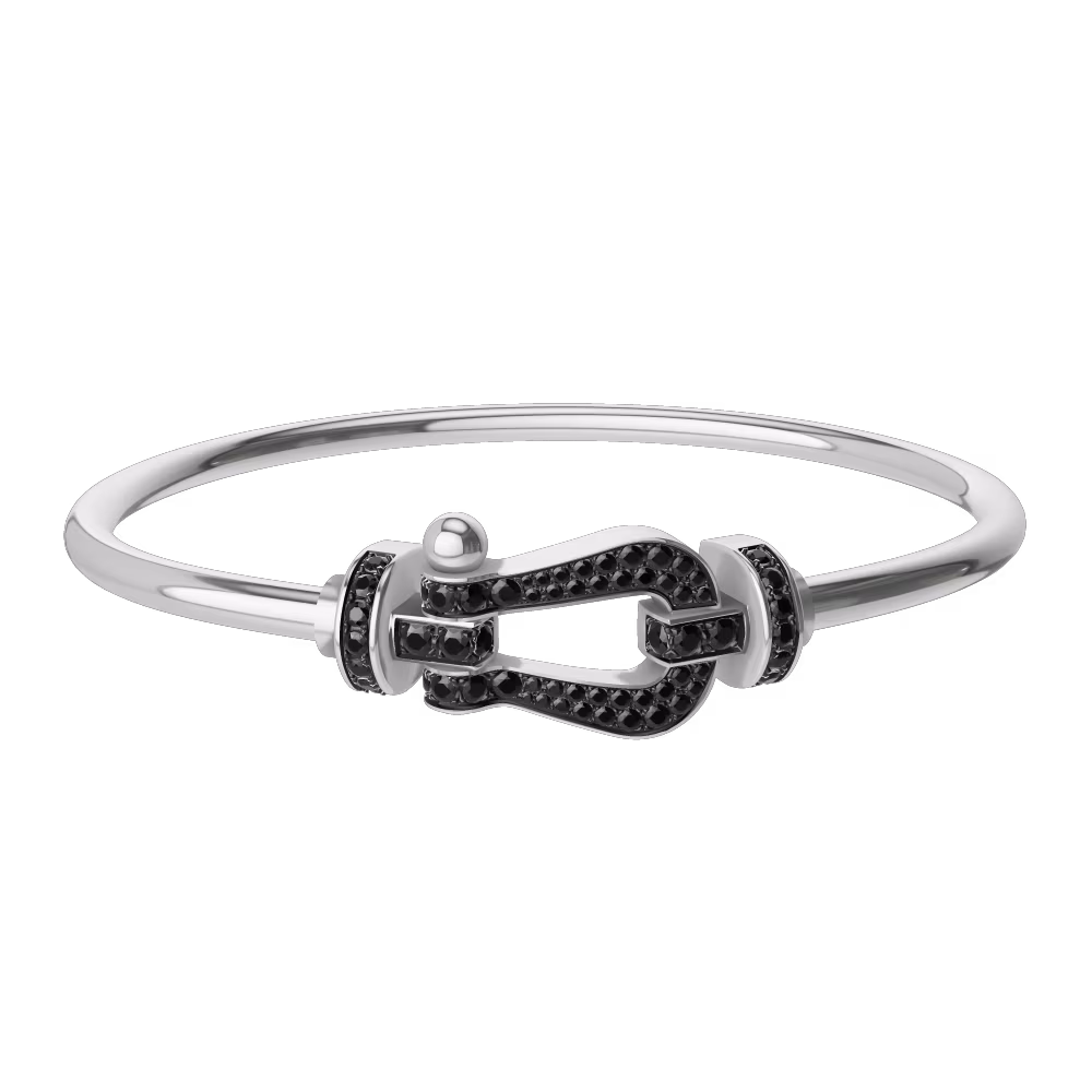 FRED FORCE 10 BRACELET Stainless steel and gold plating WHITE GOLD AND BLACK DIAMONDS LARGE MODEL