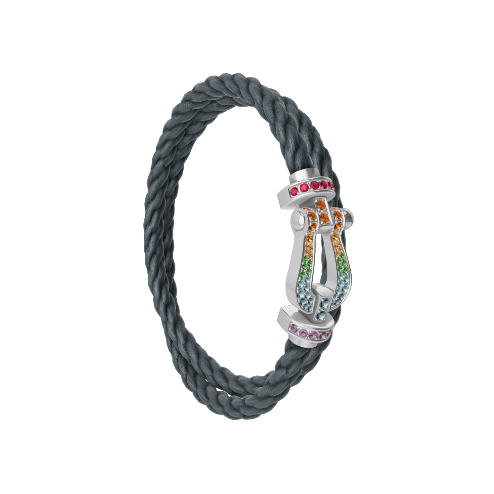 FRED FORCE 10 BRACELET Stainless steel and gold plating WHITE GOLD AND COLORED STONES LARGE MODEL