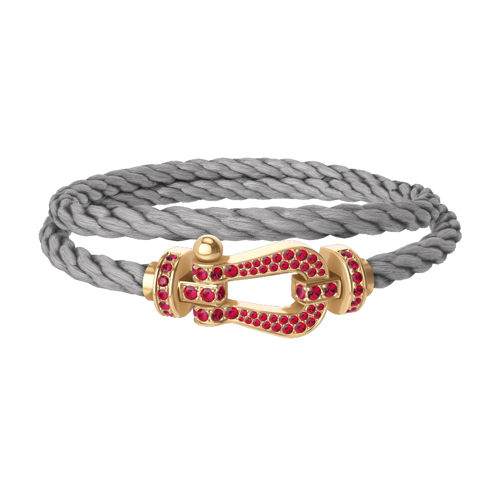 FRED FORCE 10 BRACELET Stainless steel and gold plating YELLOW GOLD AND RUBIS LARGE MODEL