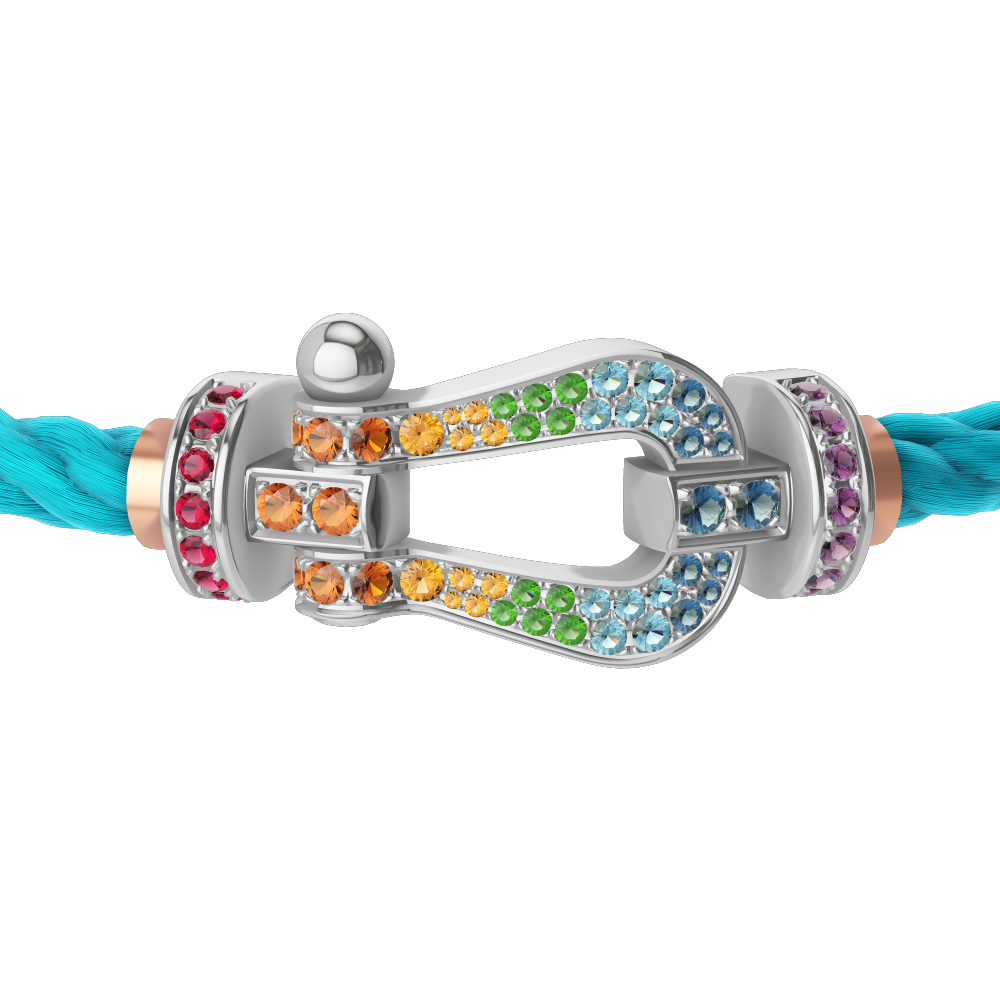FRED FORCE 10 BRACELET Stainless steel and gold plating WHITE GOLD AND COLORED STONES LARGE MODEL