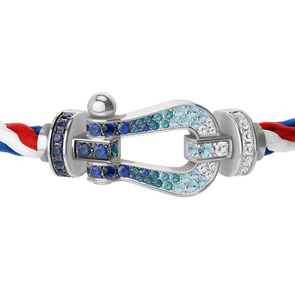 FRED FORCE 10 BRACELET LARGE MODEL Stainless steel and gold plating WHITE GOLD DIAMOND PAVED AND COLORED STONES