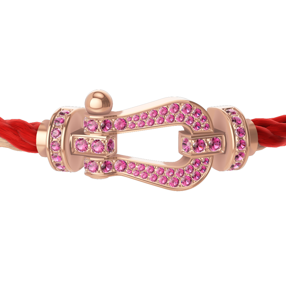 FRED FORCE 10 BRACELET Stainless steel and gold plating PINK GOLD AND PINK SAPPHIRES LARGE MODEL