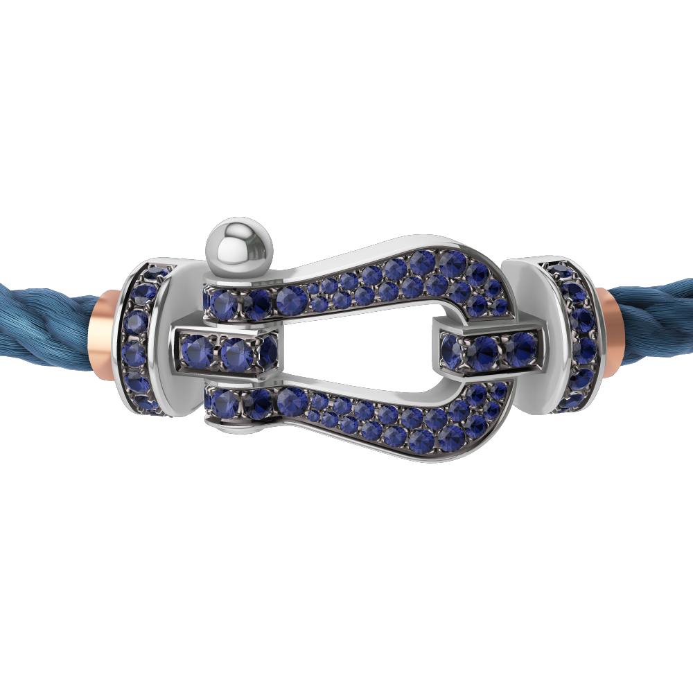 FRED FORCE 10 BRACELET Stainless steel and gold plating WHITE GOLD AND BLUE SAPPHIRES LARGE MODEL