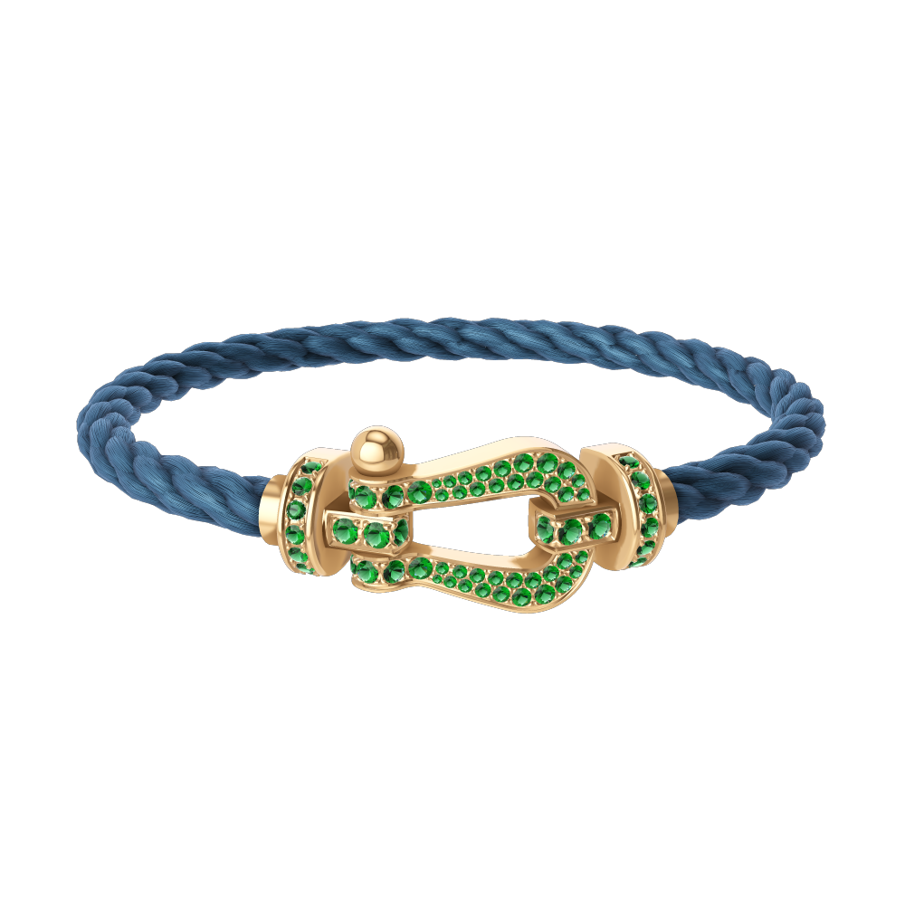 FRED FORCE 10 BRACELET Stainless steel and gold plating YELLOW GOLD AND EMERALDS LARGE MODEL