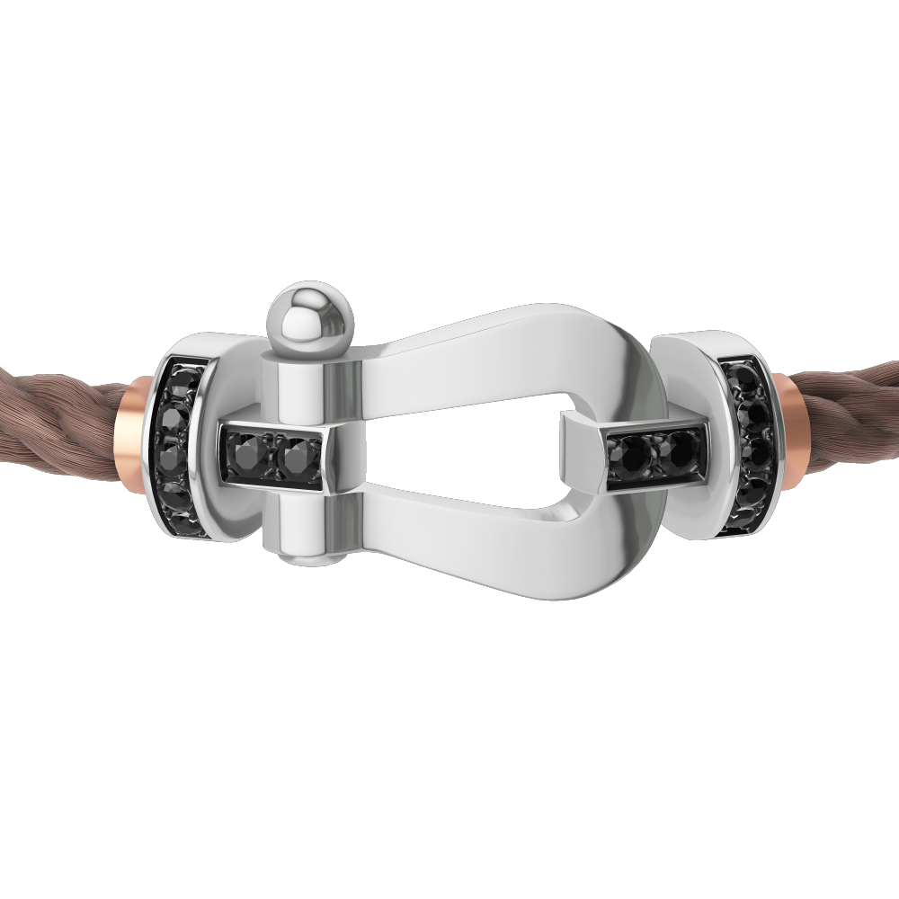 FRED FORCE 10 BRACELET Stainless steel and gold plating WHITE GOLD AND BLACK DIAMONDS LARGE MODEL