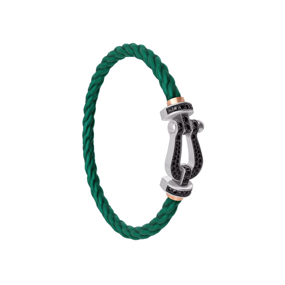 FRED FORCE 10 BRACELET Stainless steel and gold plating WHITE GOLD AND BLACK DIAMONDS LARGE MODEL