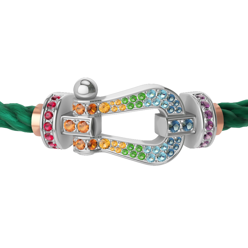 FRED FORCE 10 BRACELET Stainless steel and gold plating WHITE GOLD AND COLORED STONES LARGE MODEL