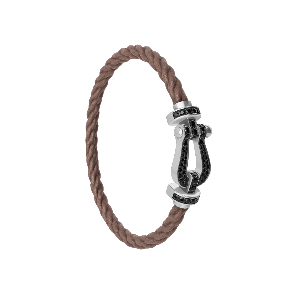 FRED FORCE 10 BRACELET Stainless steel and gold plating WHITE GOLD AND BLACK DIAMONDS LARGE MODEL