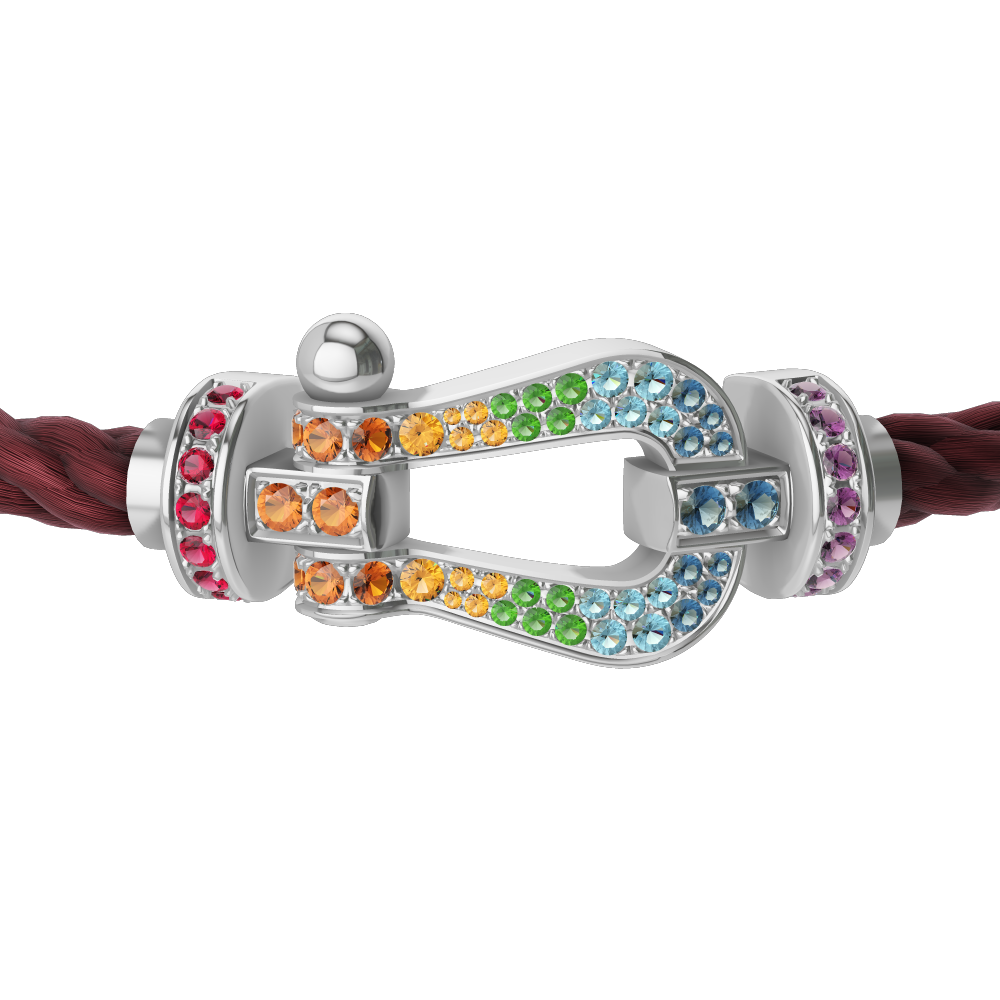 FRED FORCE 10 BRACELET Stainless steel and gold plating WHITE GOLD AND COLORED STONES LARGE MODEL