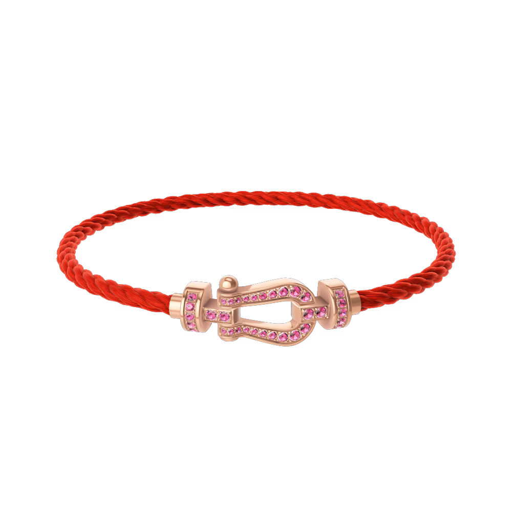 FRED FORCE 10 BRACELET Stainless steel and gold plating PINK GOLD AND PINK SAPPHIRES MEDIUM MODEL