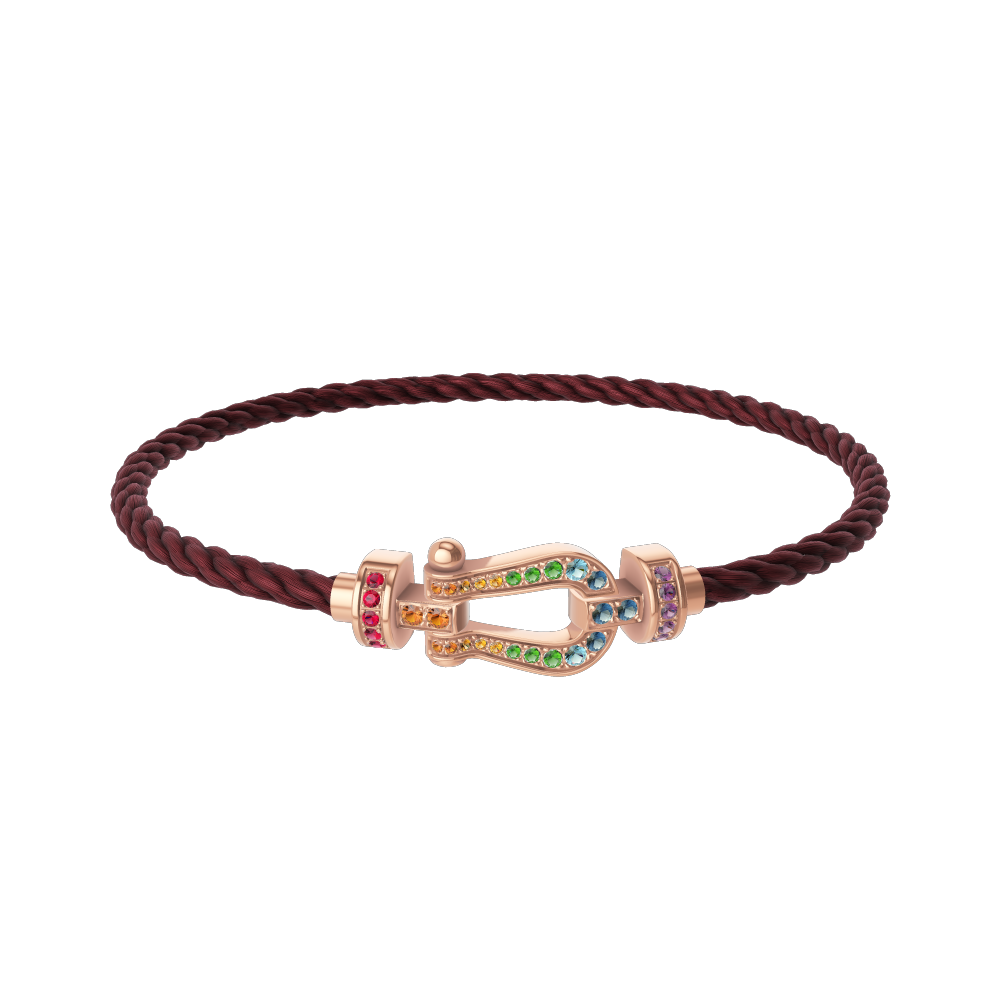 FRED FORCE 10 BRACELET Stainless steel and gold plating PINK GOLD AND COLORED STONES MEDIUM MODEL