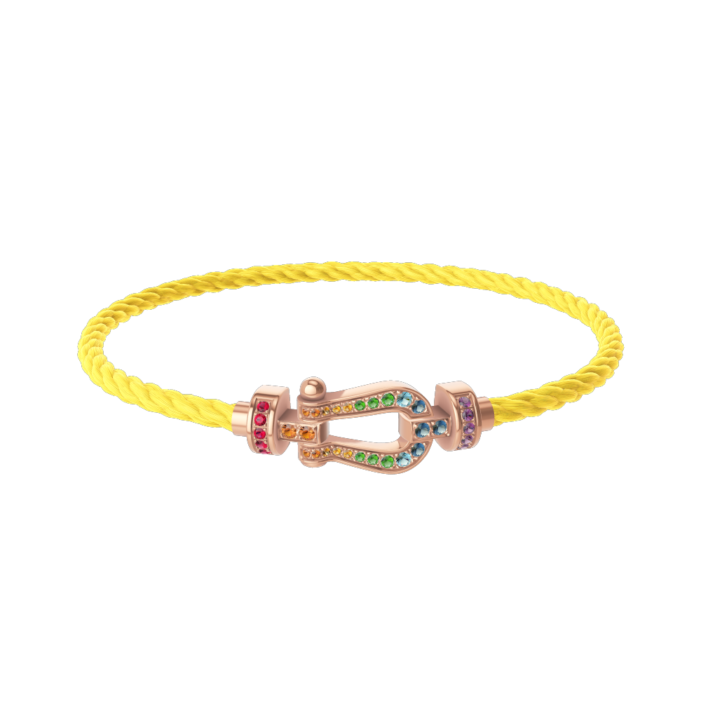 FRED FORCE 10 BRACELET Stainless steel and gold plating PINK GOLD AND COLORED STONES MEDIUM MODEL