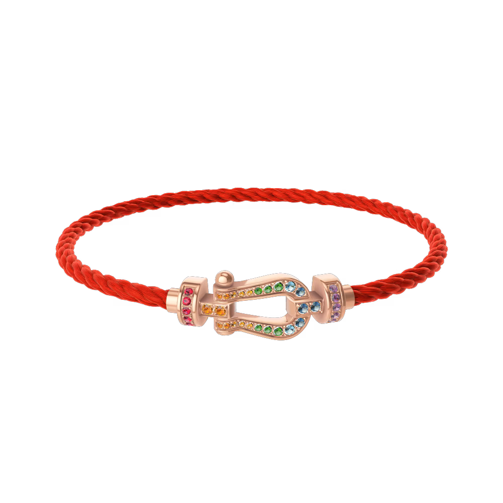 FRED FORCE 10 BRACELET Stainless steel and gold plating PINK GOLD AND COLORED STONES MEDIUM MODEL