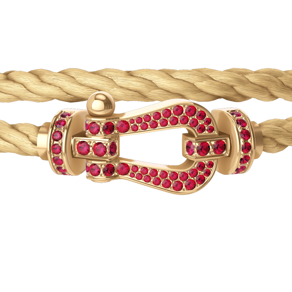 FRED FORCE 10 BRACELET Stainless steel and gold plating YELLOW GOLD AND RUBIS LARGE MODEL