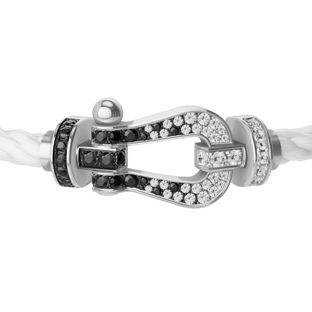 FRED FORCE 10 BRACELET Stainless steel and gold plating WHITE GOLD AND BLACK AND WHITE DIAMONDS LARGE MODEL