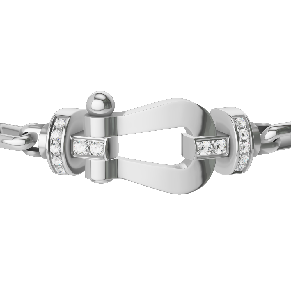 FRED FORCE 10 BRACELET Stainless steel and gold plating WHITE GOLD AND DIAMONDS LARGE MODEL