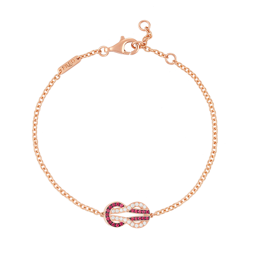 FRED CHANCE INFINIE BRACELET Stainless steel and gold plating PINK GOLD, RUBIES AND DIAMONDS MEDIUM MODEL