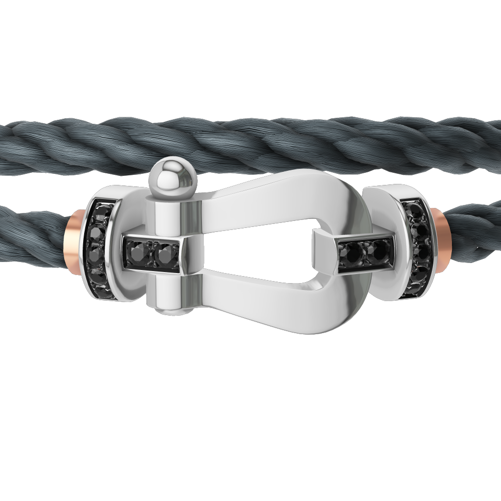 FRED FORCE 10 BRACELET Stainless steel and gold plating WHITE GOLD AND BLACK DIAMONDS LARGE MODEL