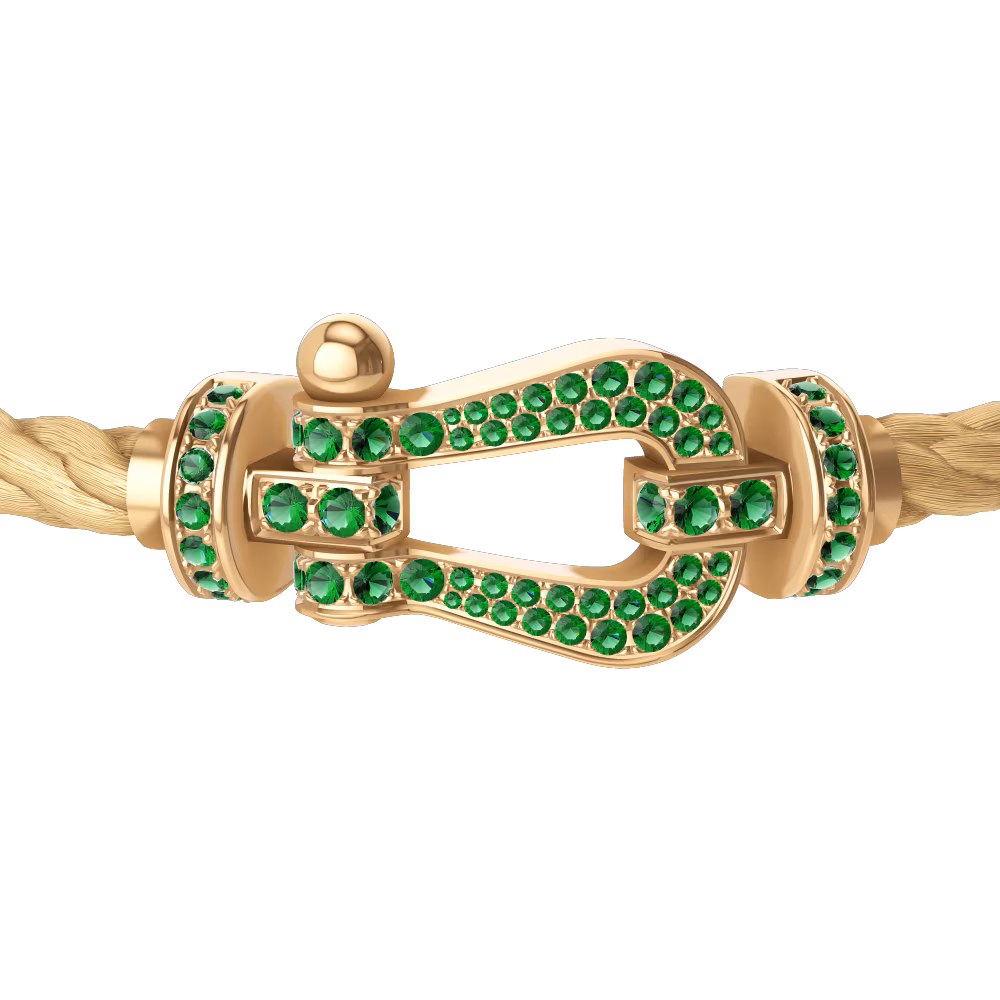 FRED FORCE 10 BRACELET Stainless steel and gold plating YELLOW GOLD AND EMERALDS LARGE MODEL