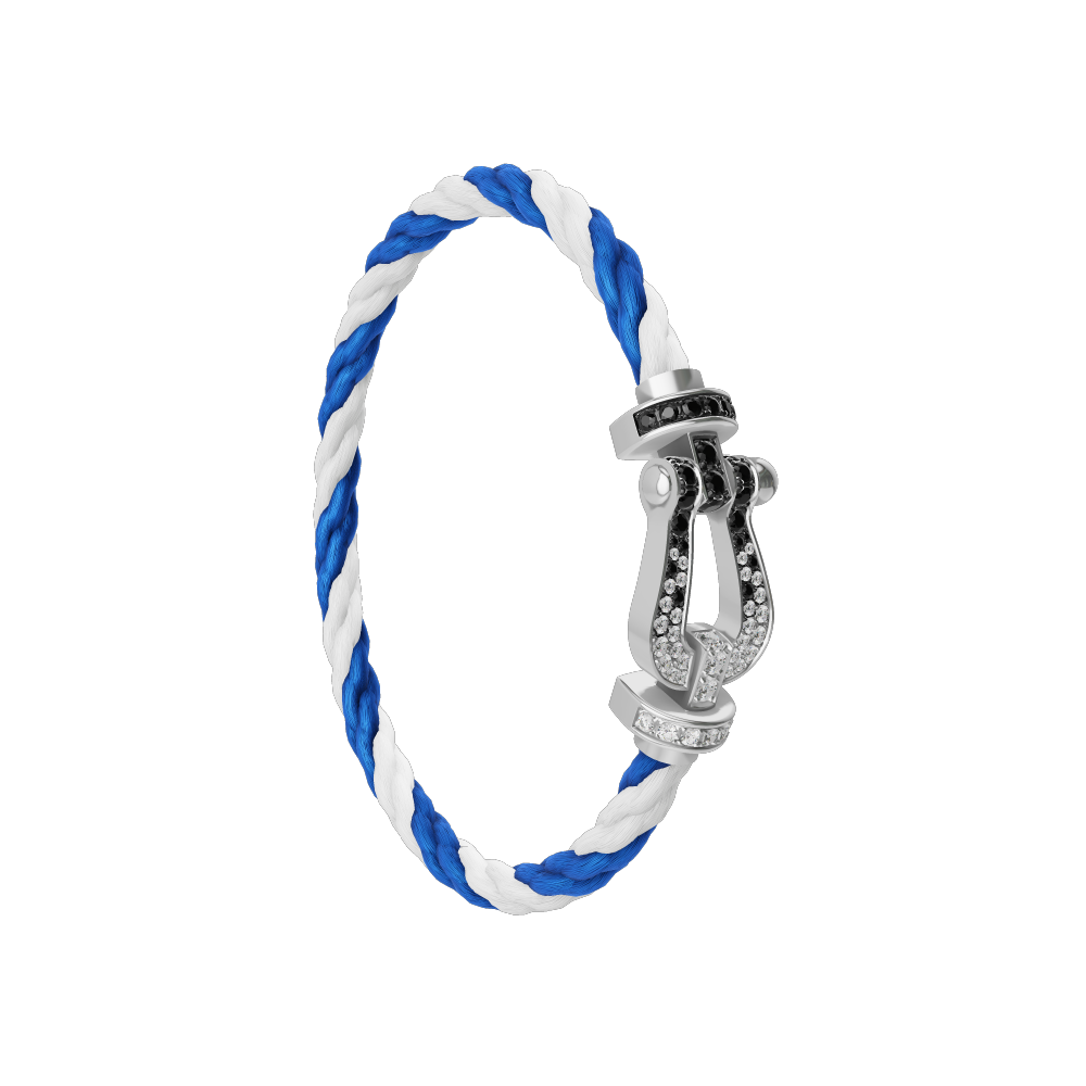 FRED FORCE 10 BRACELET Stainless steel and gold plating WHITE GOLD AND BLACK AND WHITE DIAMONDS LARGE MODEL