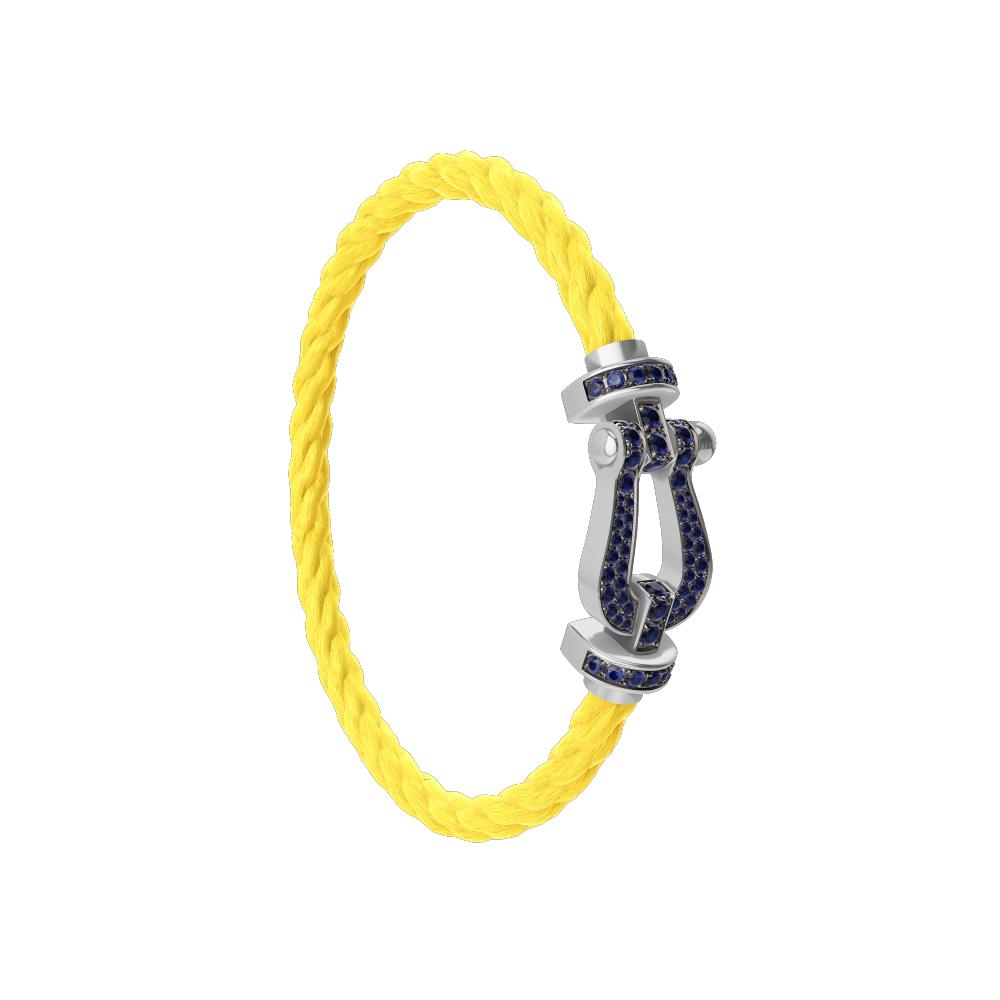 FRED FORCE 10 BRACELET Stainless steel and gold plating WHITE GOLD AND BLUE SAPPHIRES LARGE MODEL