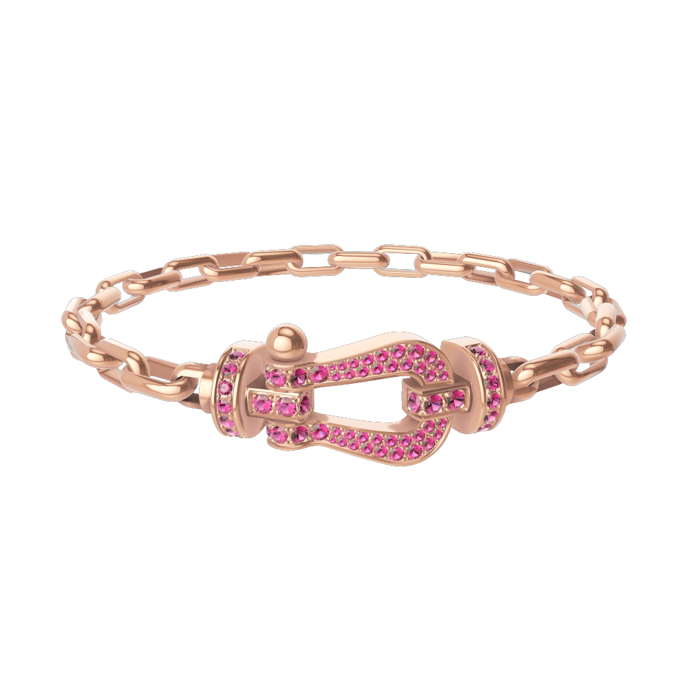 FRED FORCE 10 BRACELET Stainless steel and gold plating PINK GOLD AND PINK SAPPHIRES LARGE MODEL