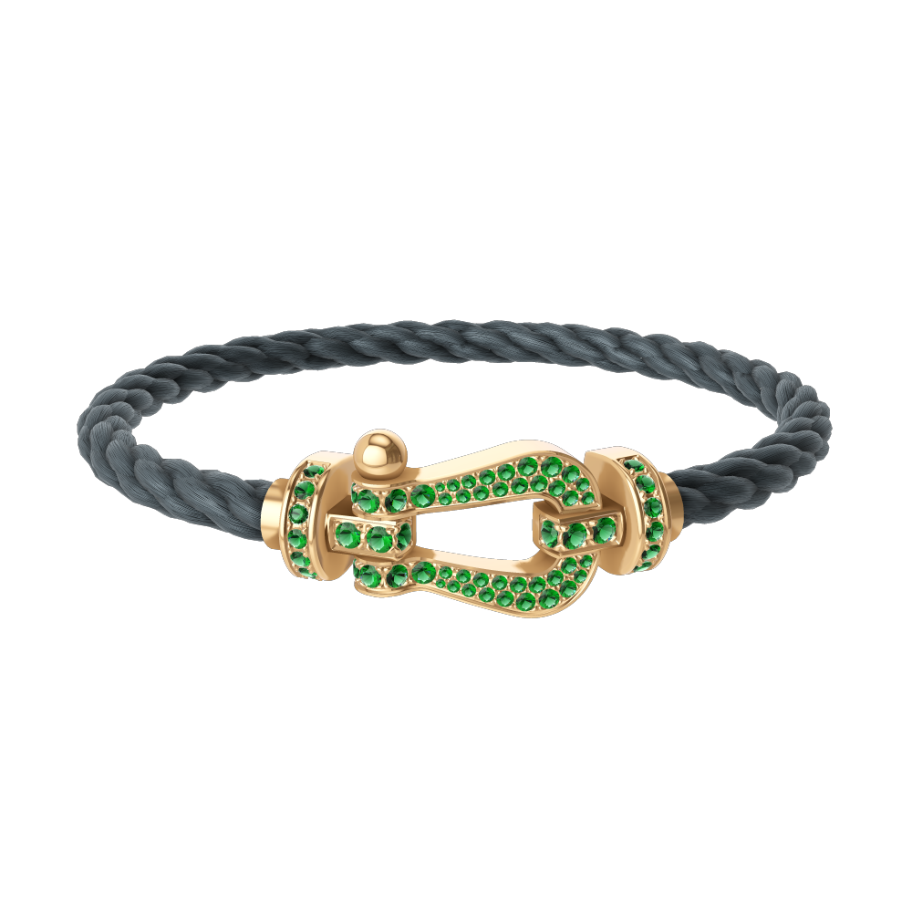 FRED FORCE 10 BRACELET Stainless steel and gold plating YELLOW GOLD AND EMERALDS LARGE MODEL
