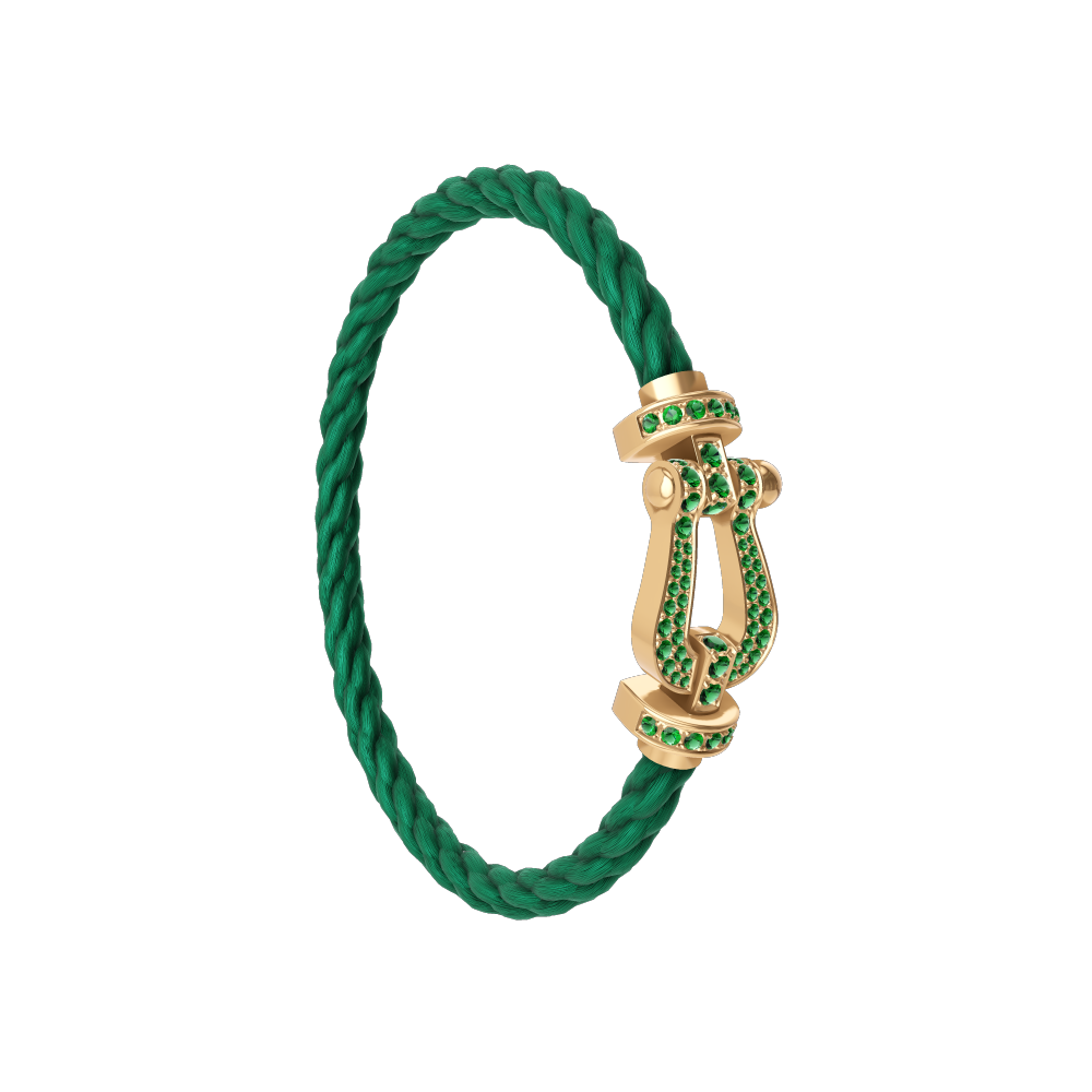 FRED FORCE 10 BRACELET Stainless steel and gold plating YELLOW GOLD AND EMERALDS LARGE MODEL