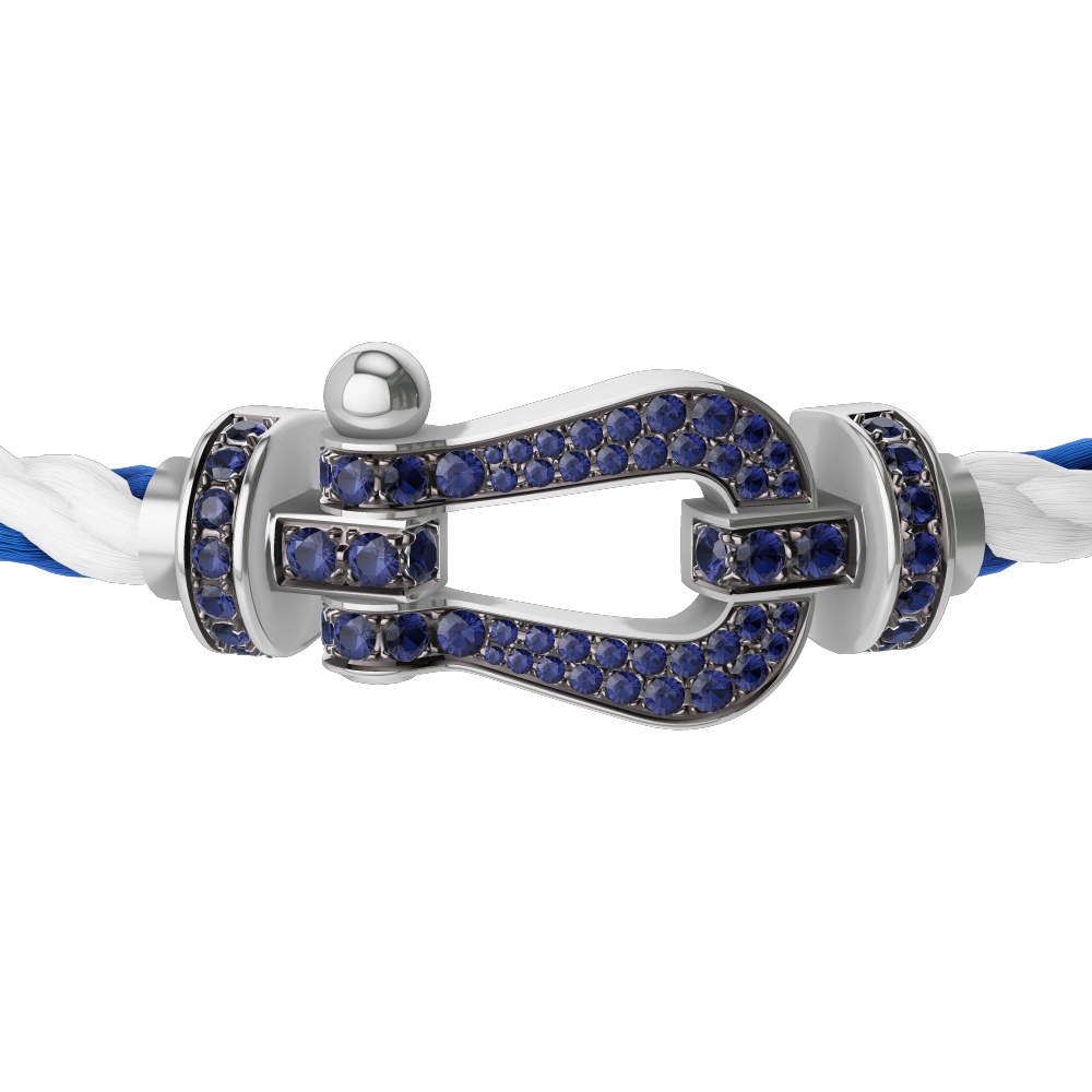 FRED FORCE 10 BRACELET Stainless steel and gold plating WHITE GOLD AND BLUE SAPPHIRES LARGE MODEL