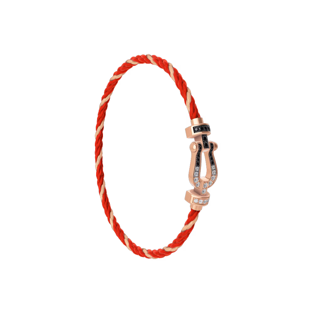 FRED FORCE 10 BRACELET Stainless steel and gold plating PINK GOLD AND BLACK AND WHITE DIAMONDS MEDIUM MODEL