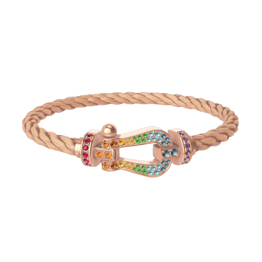 FRED FORCE 10 BRACELET Stainless steel and gold plating PINK GOLD AND COLORED STONES LARGE MODEL