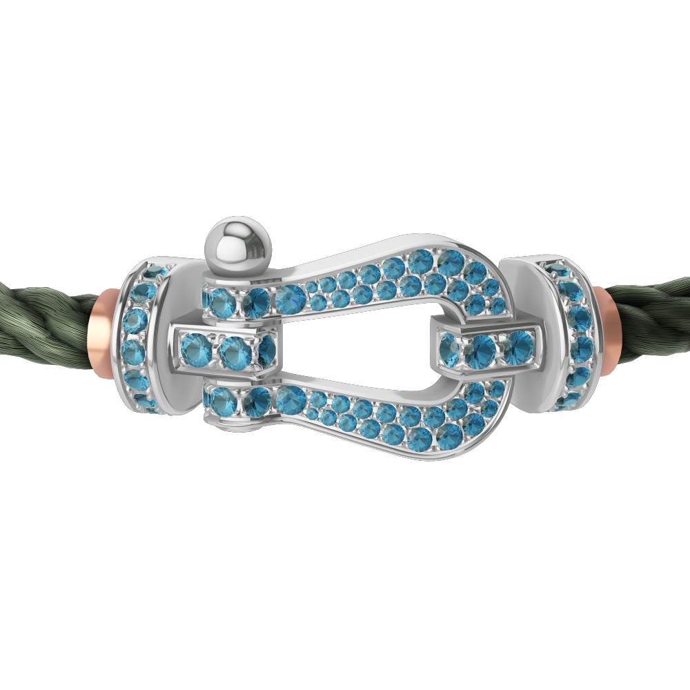 FRED FORCE 10 BRACELET LARGE MODEL Stainless steel and gold plating WHITE GOLD BLUE TOPAZ PAVED