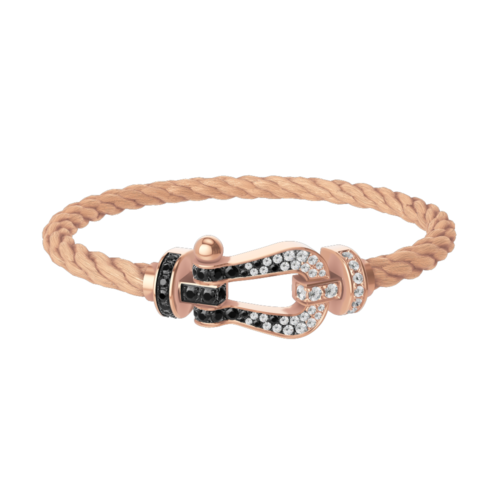 FRED FORCE 10 BRACELET Stainless steel and gold plating PINK GOLD AND BLACK AND WHITE DIAMONDS LARGE MODEL