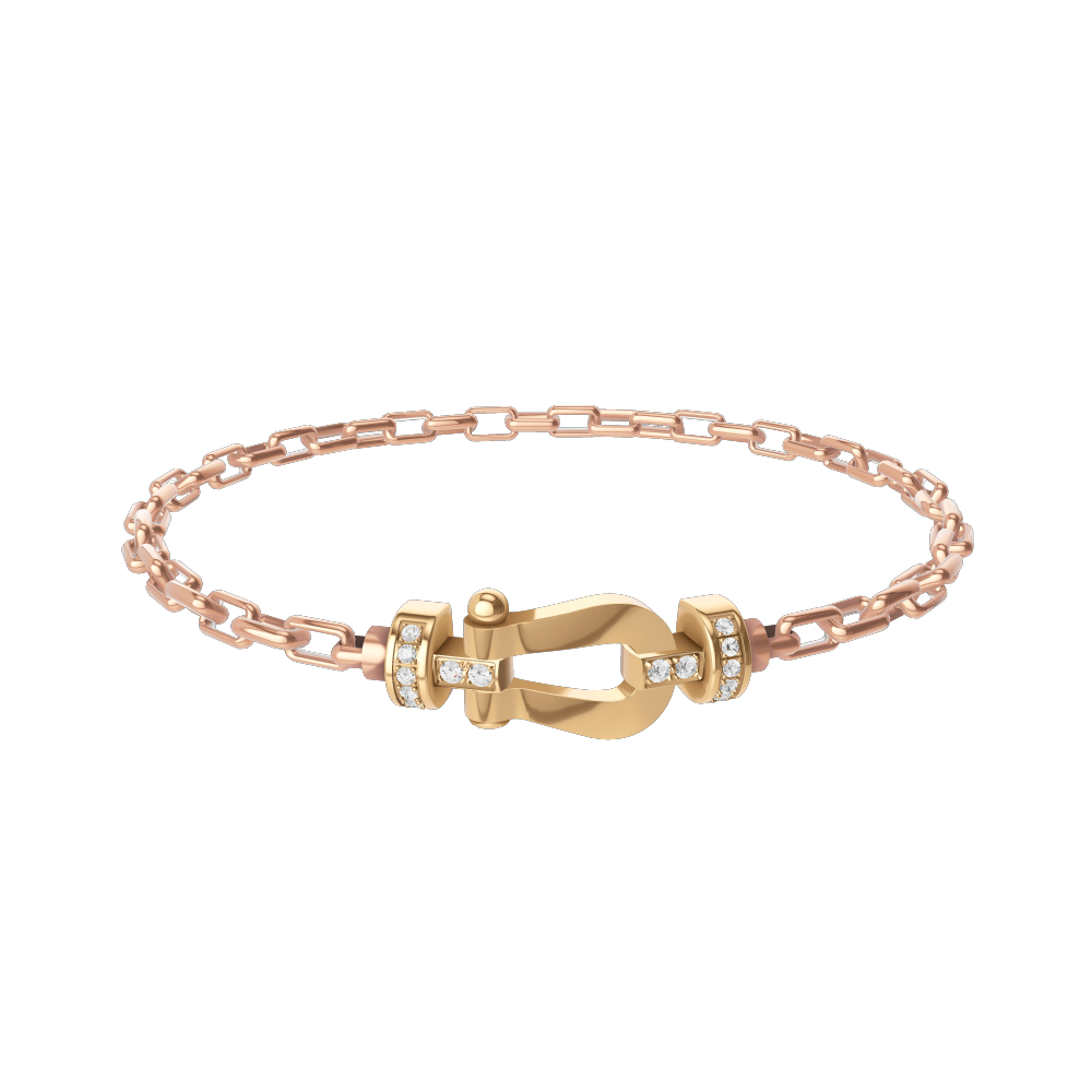 FRED FORCE 10 BRACELET Stainless steel and gold plating YELLOW GOLD AND DIAMONDS MEDIUM MODEL