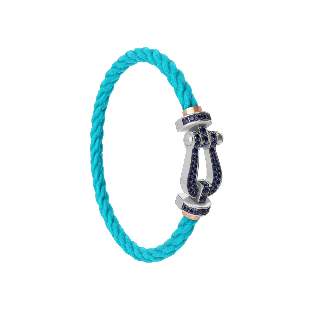 FRED FORCE 10 BRACELET Stainless steel and gold plating WHITE GOLD AND BLUE SAPPHIRES LARGE MODEL