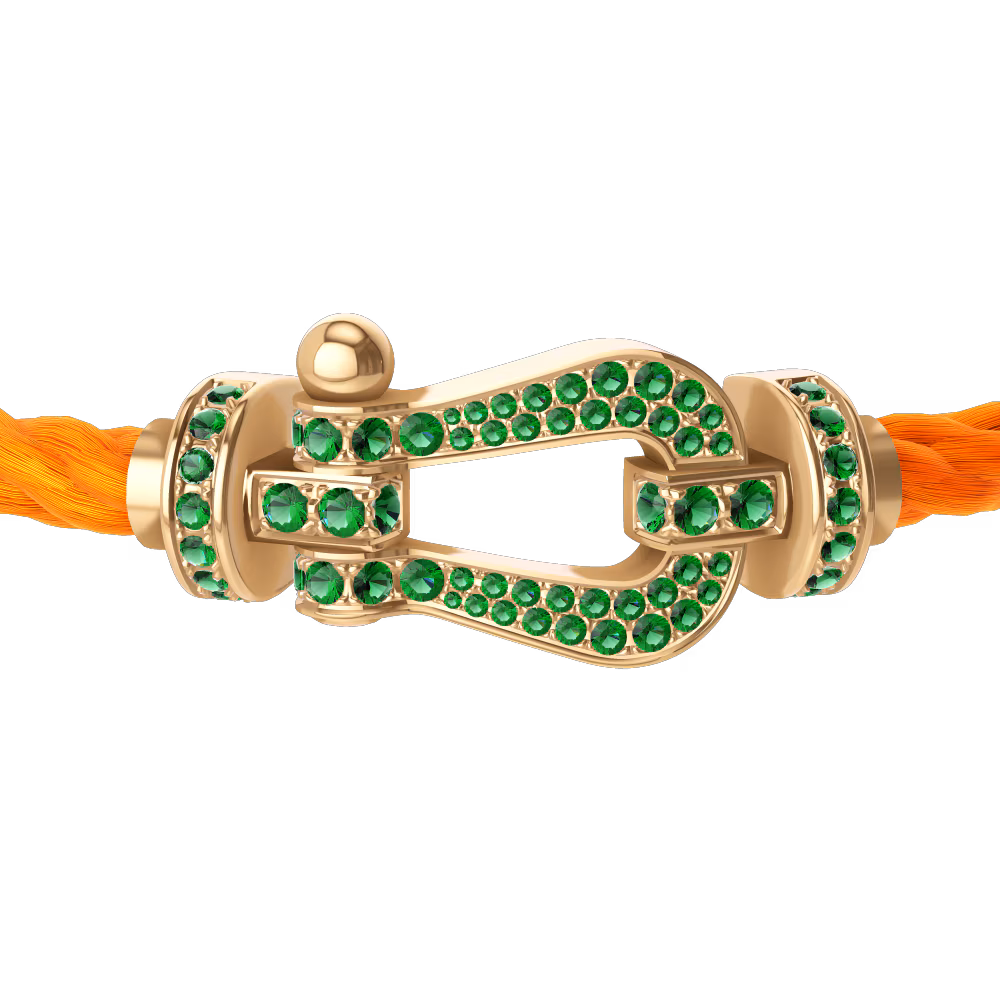FRED FORCE 10 BRACELET Stainless steel and gold plating YELLOW GOLD AND EMERALDS LARGE MODEL
