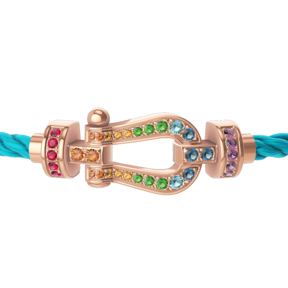 FRED FORCE 10 BRACELET Stainless steel and gold plating PINK GOLD AND COLORED STONES MEDIUM MODEL