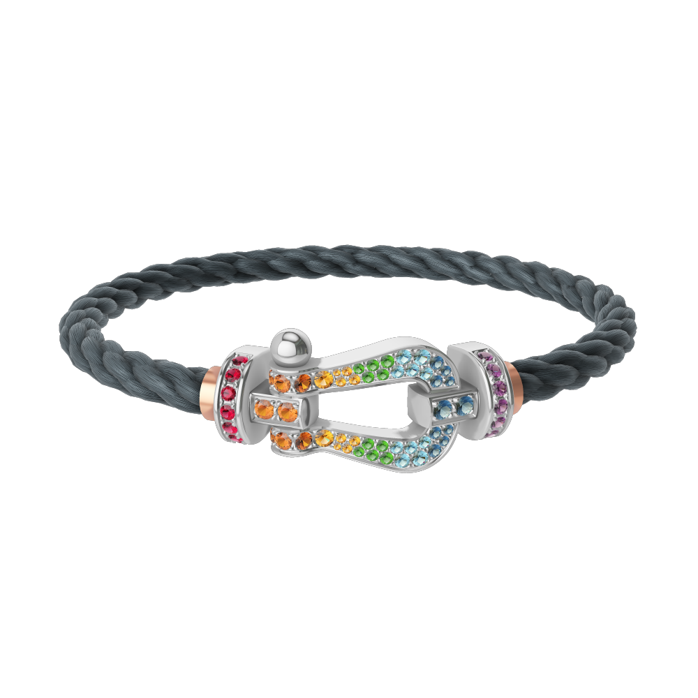 FRED FORCE 10 BRACELET Stainless steel and gold plating WHITE GOLD AND COLORED STONES LARGE MODEL