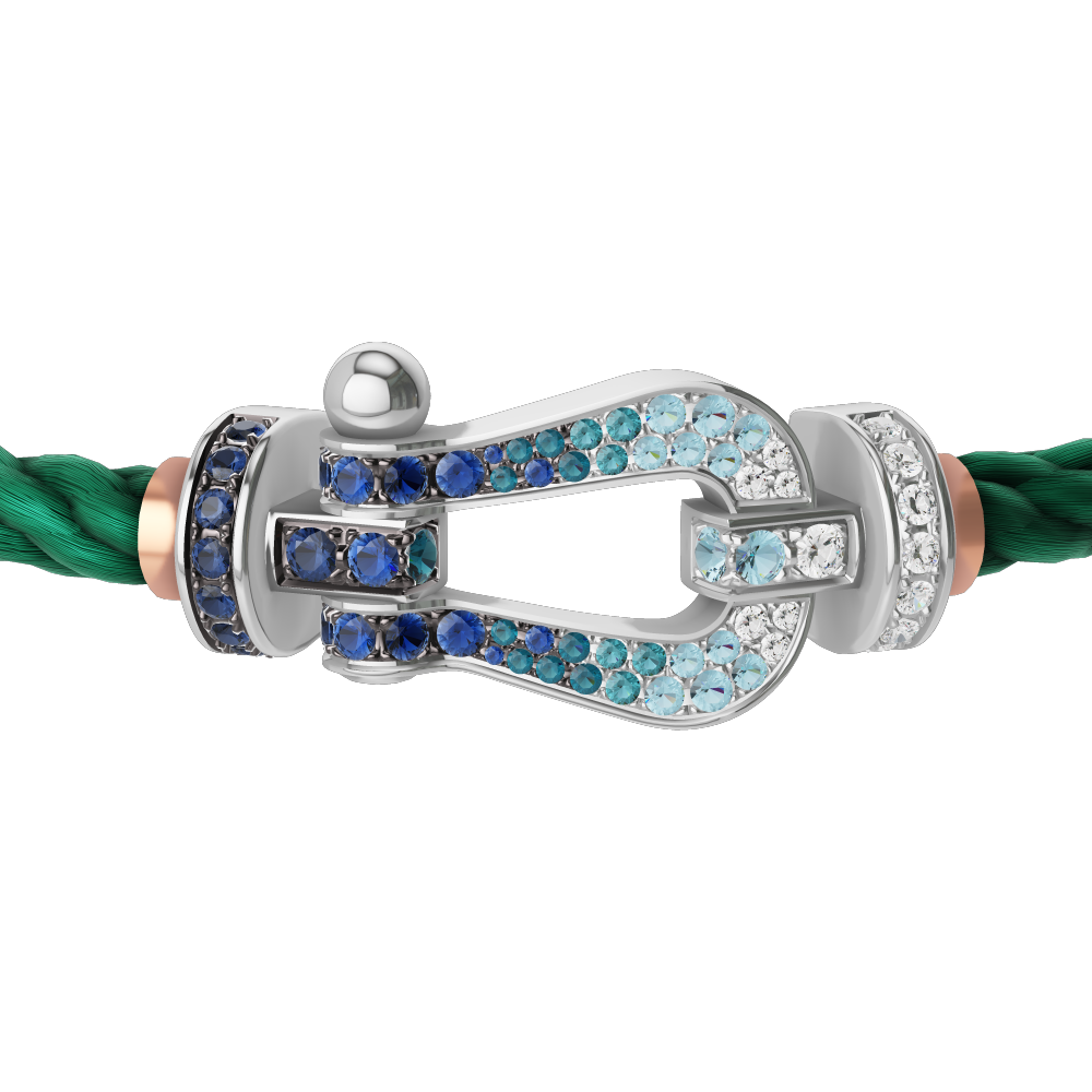 FRED FORCE 10 BRACELET LARGE MODEL Stainless steel and gold plating WHITE GOLD DIAMOND PAVED AND COLORED STONES