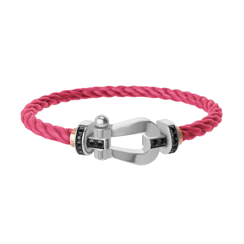 FRED FORCE 10 BRACELET Stainless steel and gold plating WHITE GOLD AND BLACK DIAMONDS LARGE MODEL