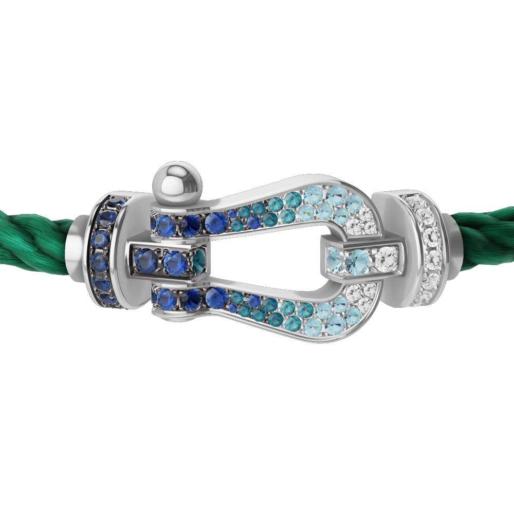 FRED FORCE 10 BRACELET LARGE MODEL Stainless steel and gold plating WHITE GOLD DIAMOND PAVED AND COLORED STONES