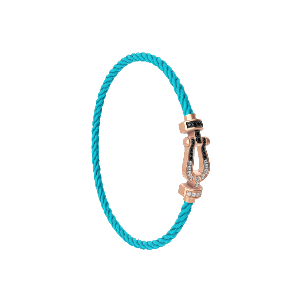 FRED FORCE 10 BRACELET Stainless steel and gold plating PINK GOLD AND BLACK AND WHITE DIAMONDS MEDIUM MODEL