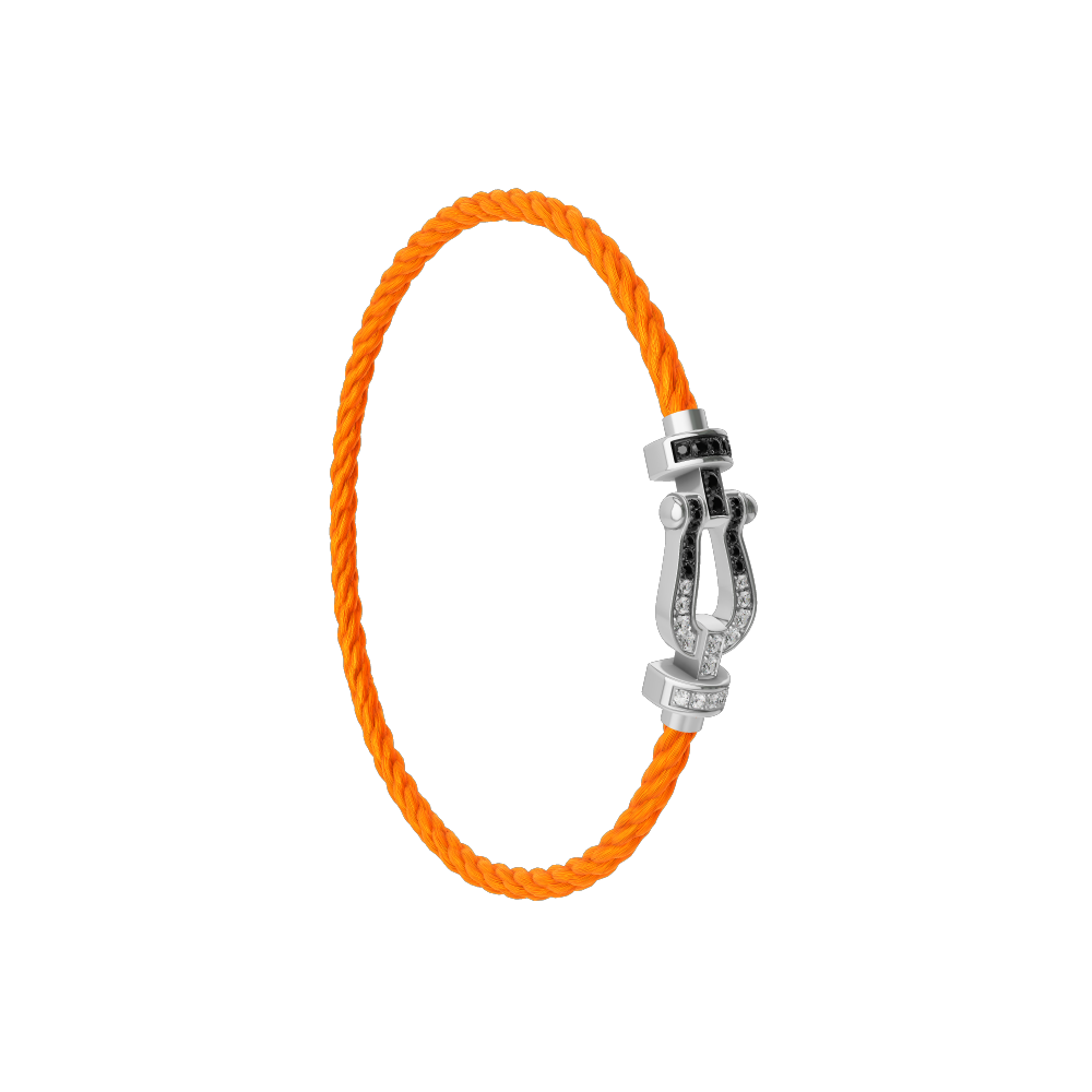 FRED FORCE 10 BRACELET Stainless steel and gold plating WHITE GOLD AND BLACK AND WHITE DIAMONDS MEDIUM MODEL