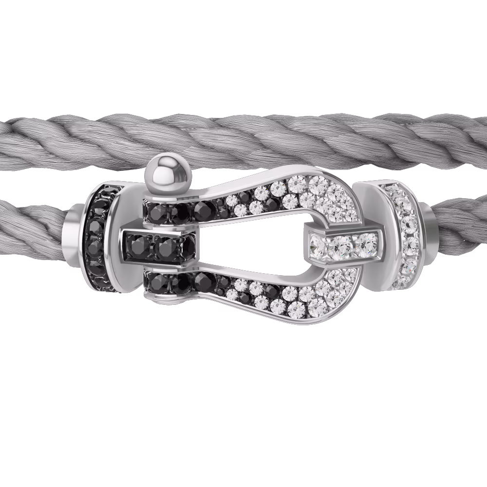 FRED FORCE 10 BRACELET Stainless steel and gold plating WHITE GOLD AND BLACK AND WHITE DIAMONDS LARGE MODEL