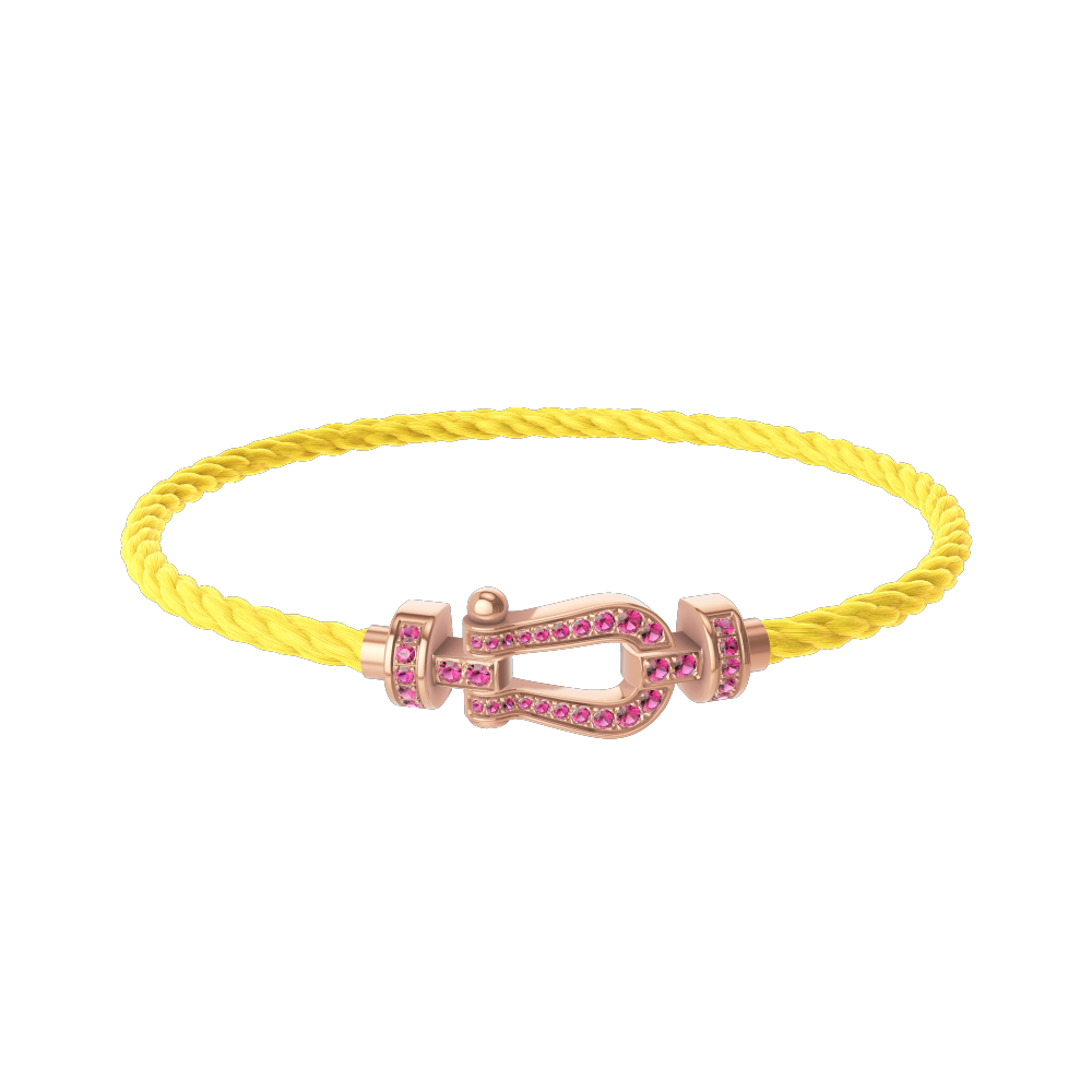 FRED FORCE 10 BRACELET Stainless steel and gold plating PINK GOLD AND PINK SAPPHIRES MEDIUM MODEL